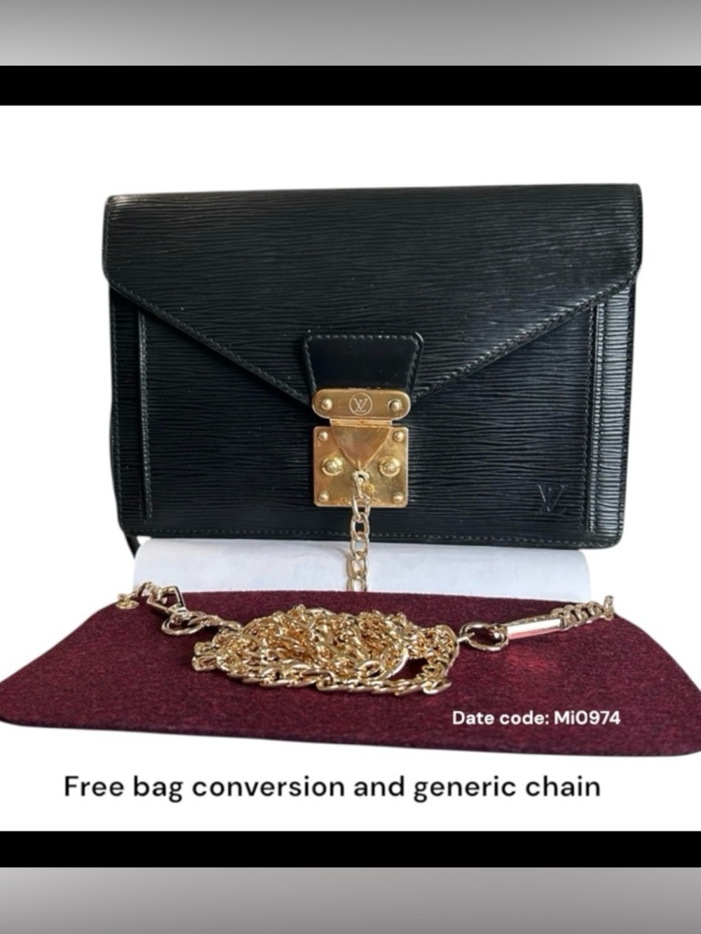 Vintage LOUIS VUITTON Epi Sellier Dragonne Clutch Bag Black with key Authentic